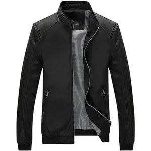 New Casual Slim Fit Lightweight Zip Up Softshell Bomber Jacket, Black